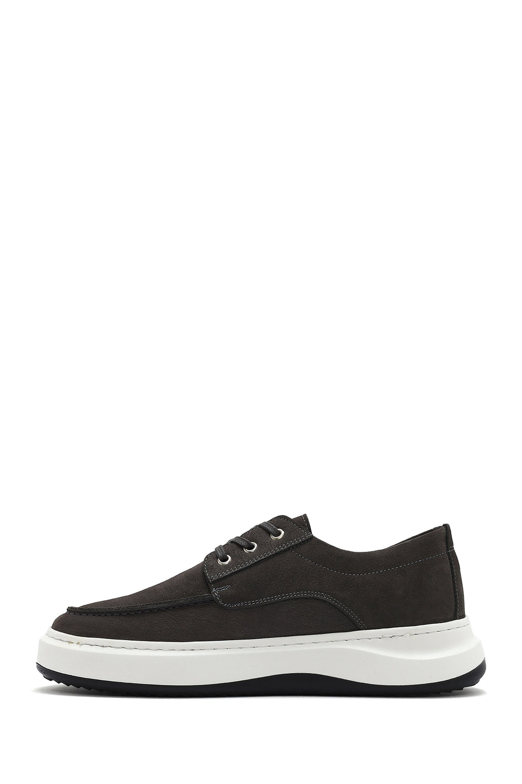 Erkek Gri Bağcıklı Kalın Tabanlı Nubuk Deri Casual Ayakkabı