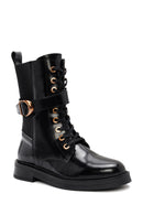 Women's Black Zippered Leather Boots | Derimod