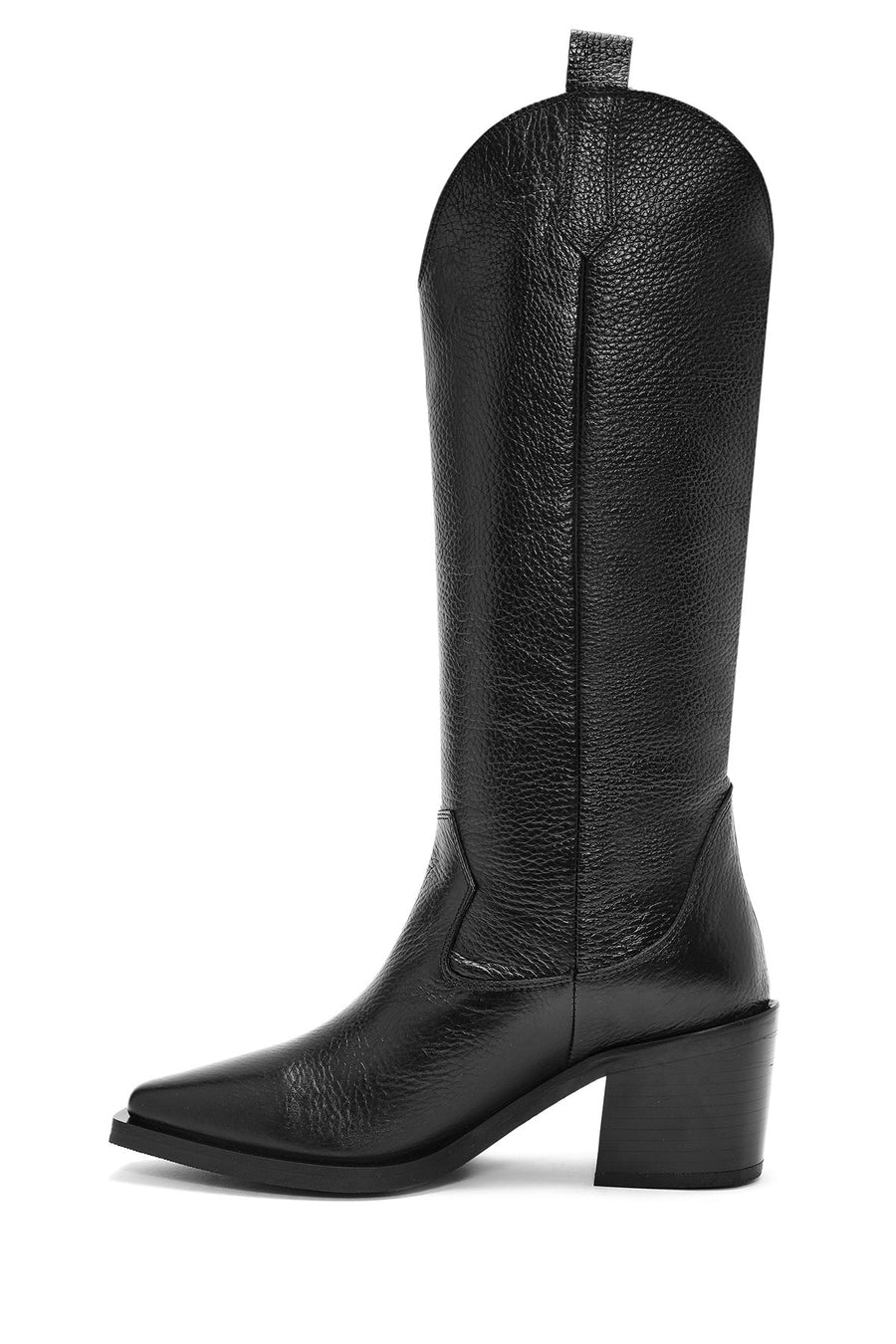 Woman Black Chunky Heels Leather Cowboy Boots
