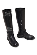 Woman Black Zip Closure Leather Boots | Derimod