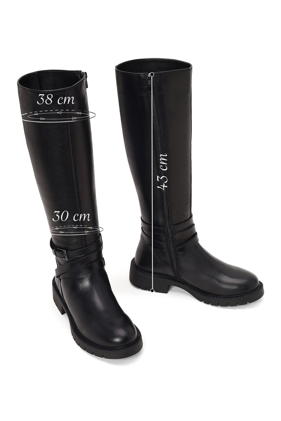 Woman Black Zip Closure Leather Boots