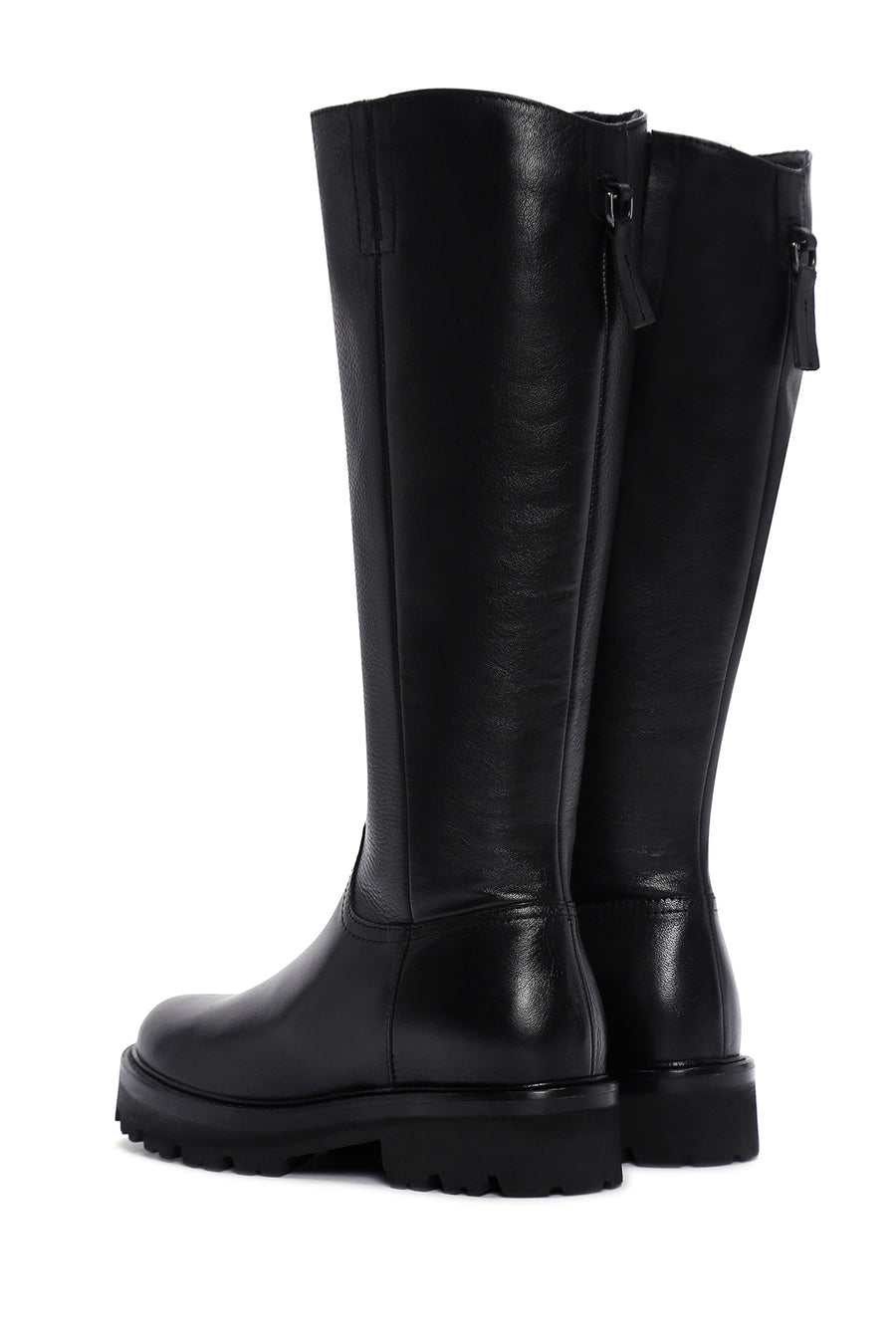 Woman Black Zip Closure Thick-Soled Leather Boot