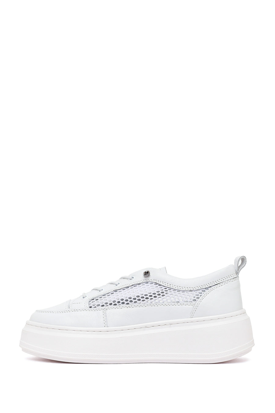 Woman White Lace-Up Thick-Soled Leather Sneaker