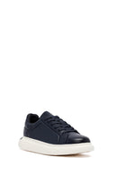 Men's Navy Blue Lace-Up Thick-Soled Leather Sneakers | Derimod