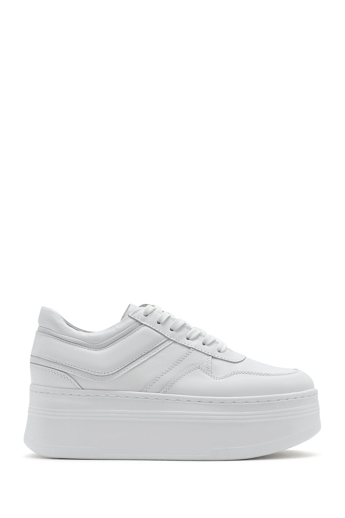 Women's White Lace-up Thick-Sole Leather Sneaker 26PFD370018 | Derimod