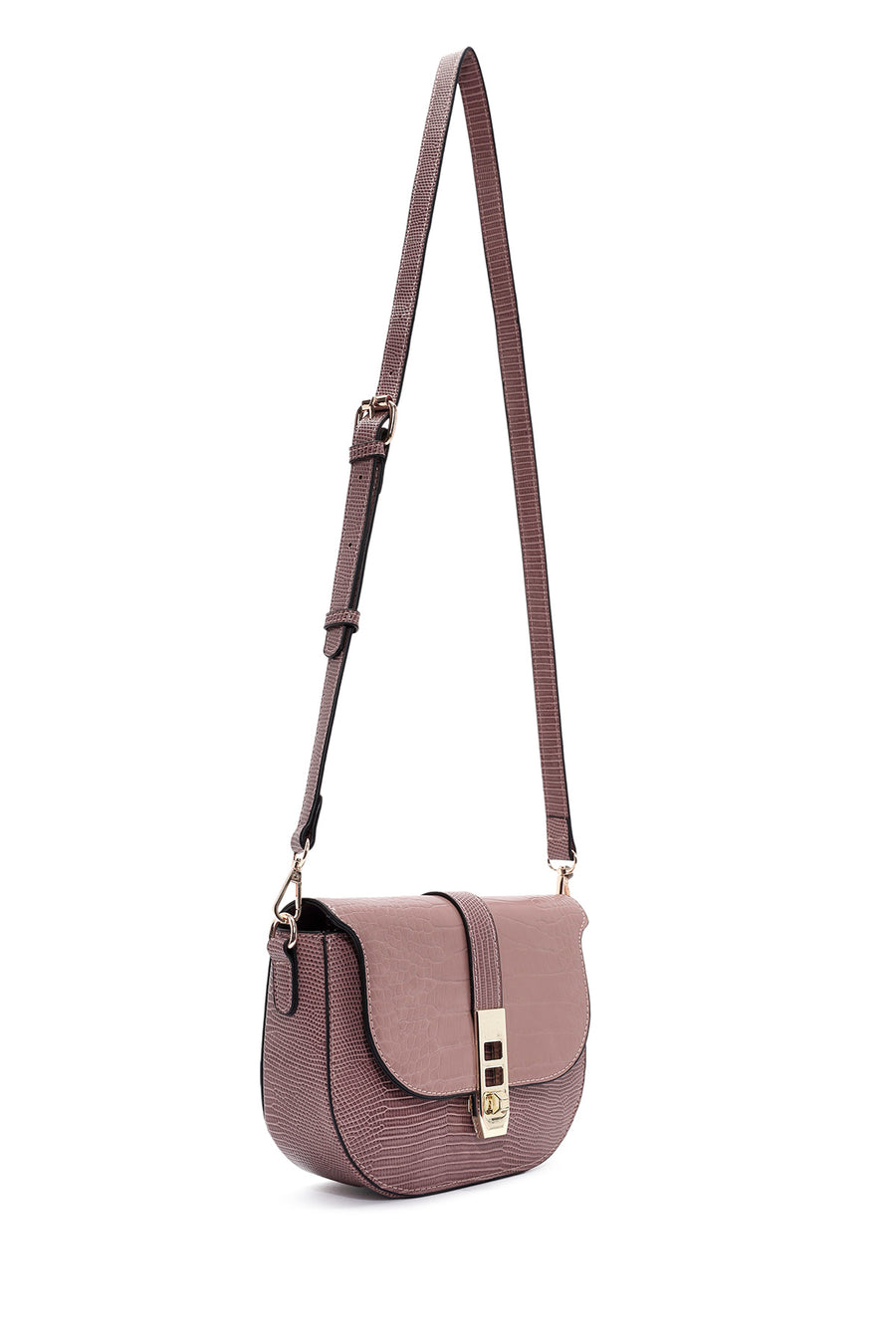 Women's Pink Long Strap Crocodile Patterned Shoulder Bag