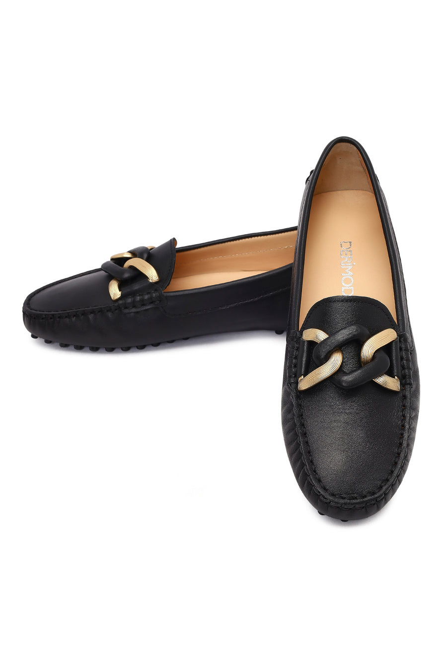 Kadın Siyah Tokalı Deri Loafer