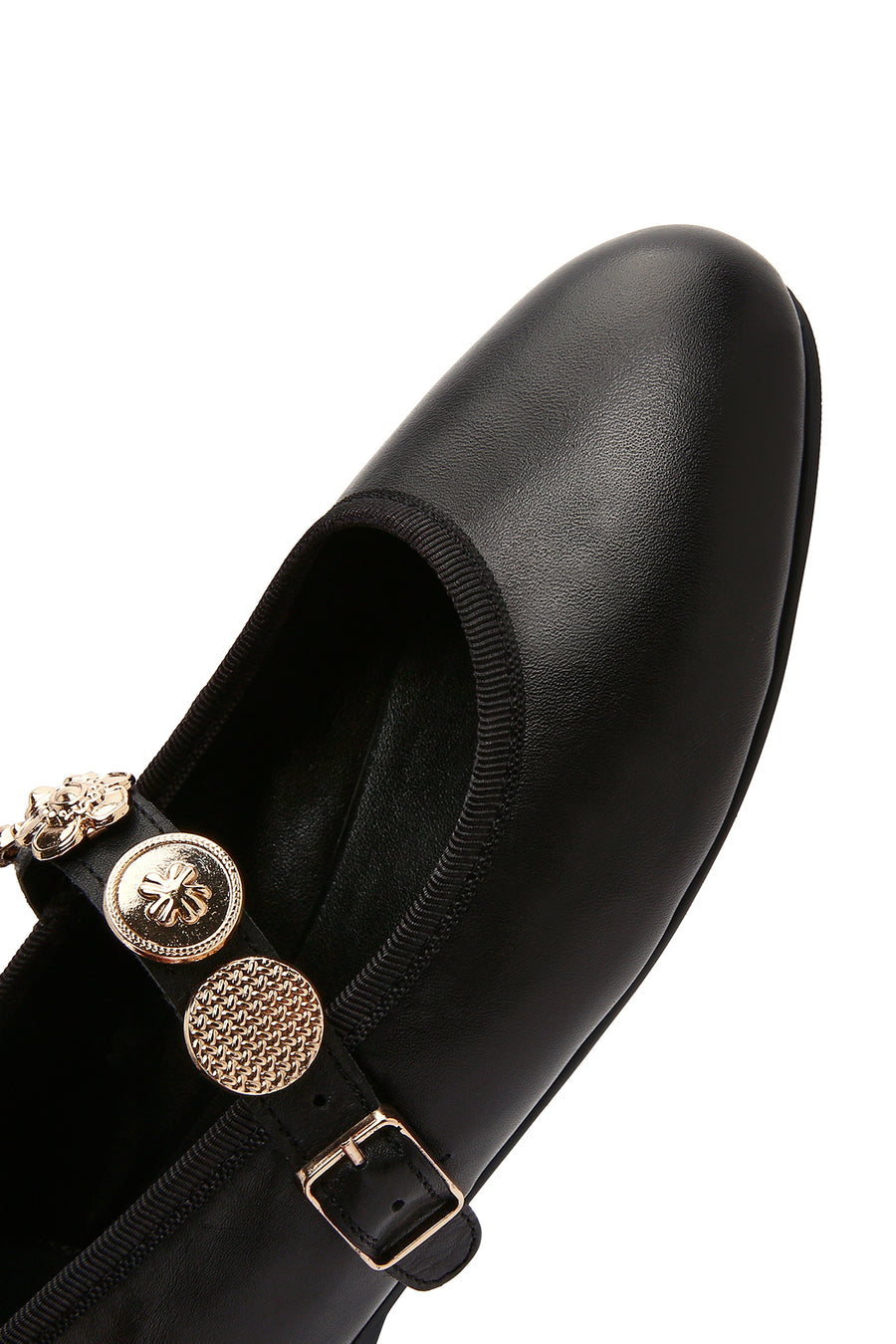 Women's Black Buckle Leather Ballerinas