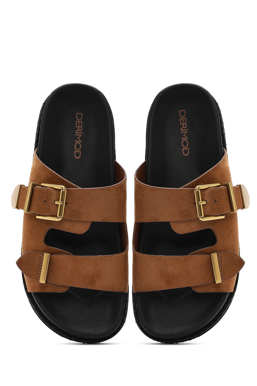 Women's Brown Buckled Suede Slippers