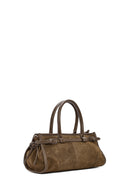 Women's Khaki Long Strap Suede Leather Handbag | Derimod