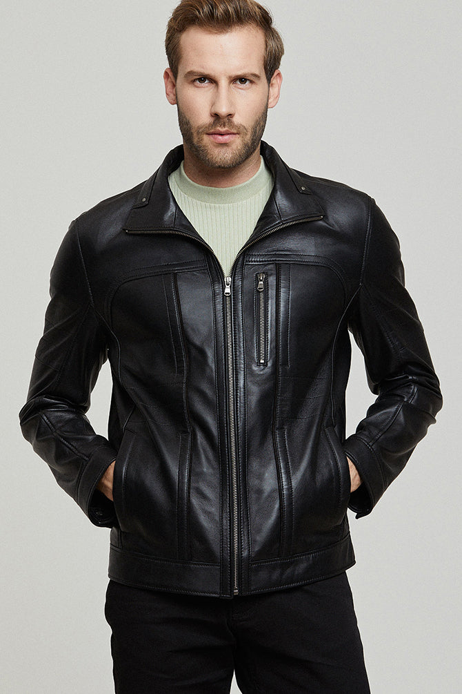 Bruno Men's Black Leather Jacket