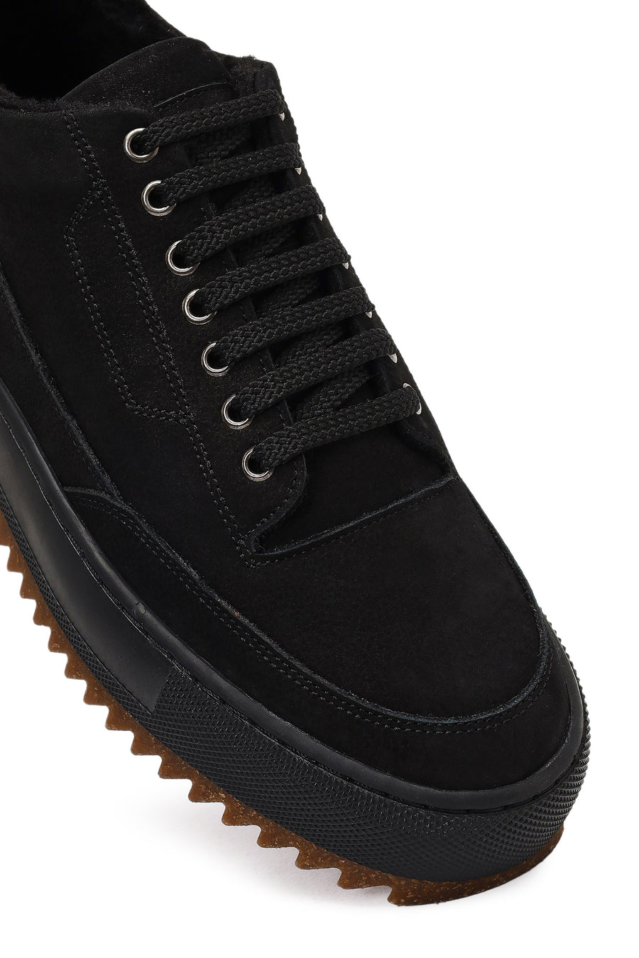 Male Black Lace-Up Thick-Soled Nubuck Leather Sneaker