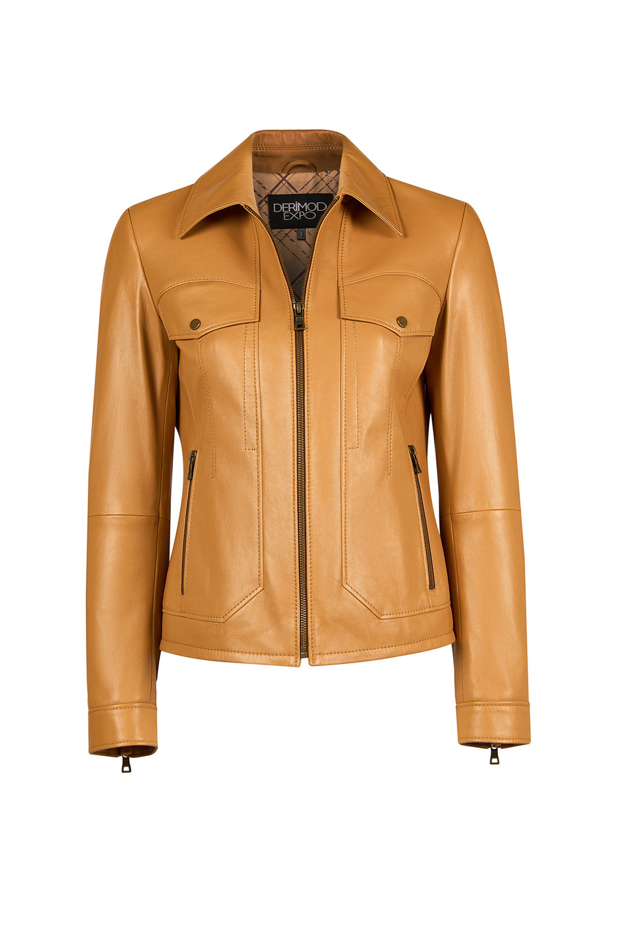 Loretta Woman Camel Short Leather Jacket