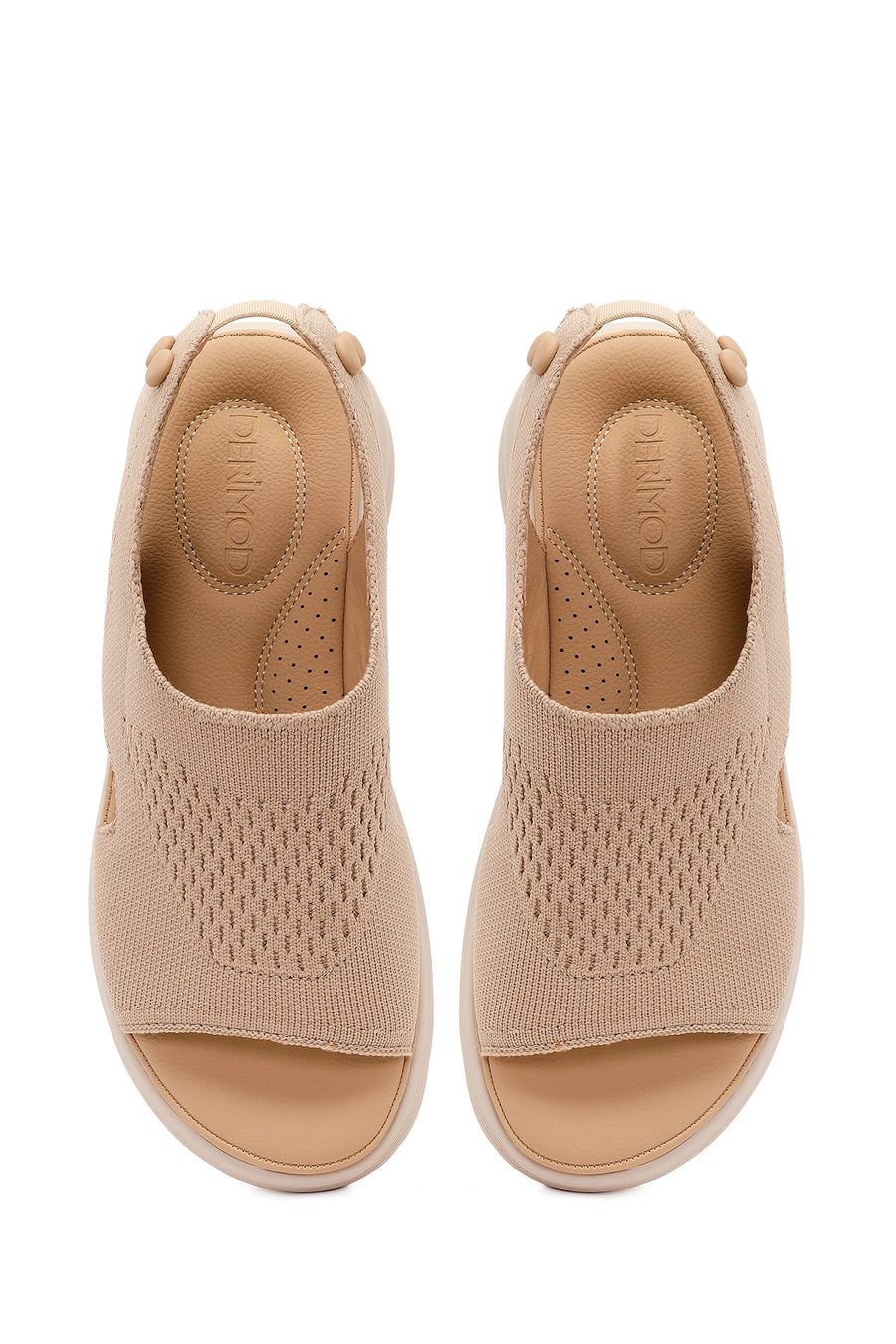 Women's Beige Strapped Thick-Soled Fabric Comfort Sandals