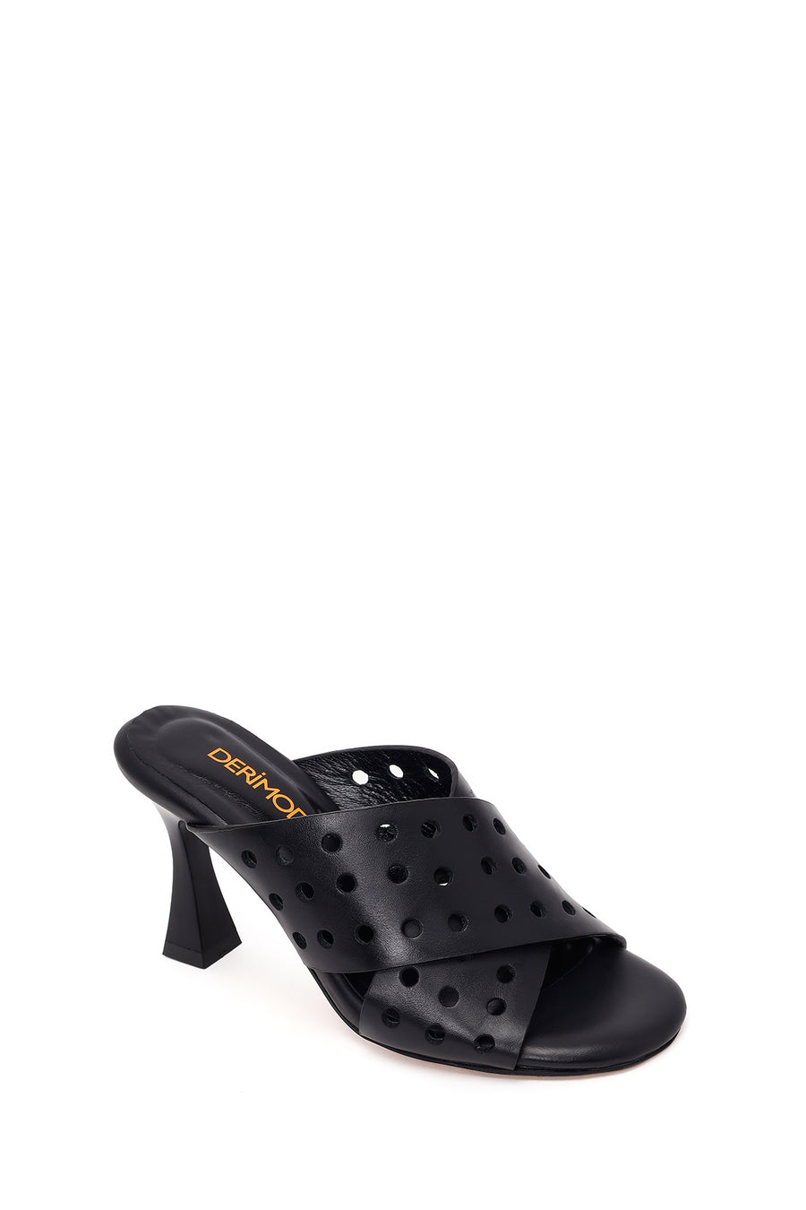 Woman Black Thick-Heeled Leather Slipper