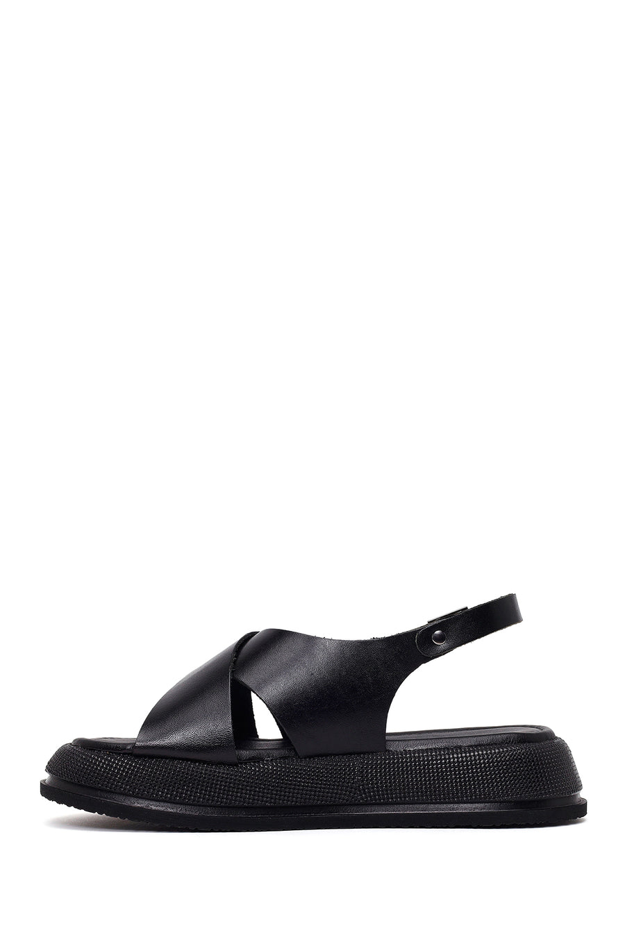 Woman Black Buckled Thick-Soled Leather Sandal