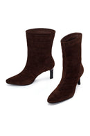 Woman Brown Thin Heeled Printed Suede Boots | Derimod