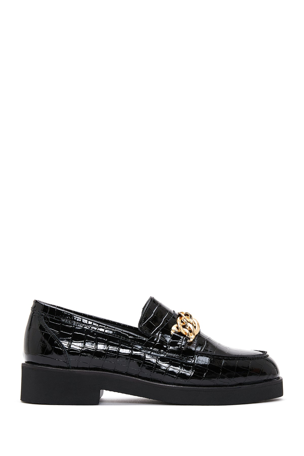 Women's Black Buckled Crocodile Patterned Leather Masculine Loafer 23WFD1301E3 | Derimod