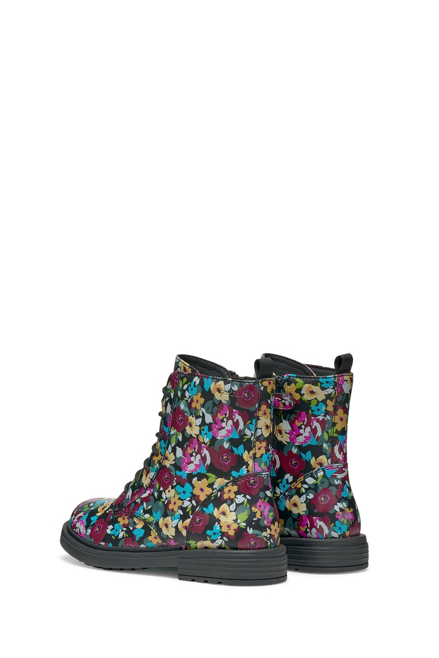 Geox Girls Black Eclair Laced Patterned Combat Boots