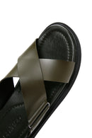 Men's Khaki Leather Slippers | Derimod