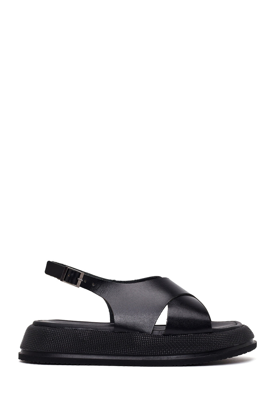 Woman Black Buckled Thick-Soled Leather Sandal 26SFD332818 | Derimod