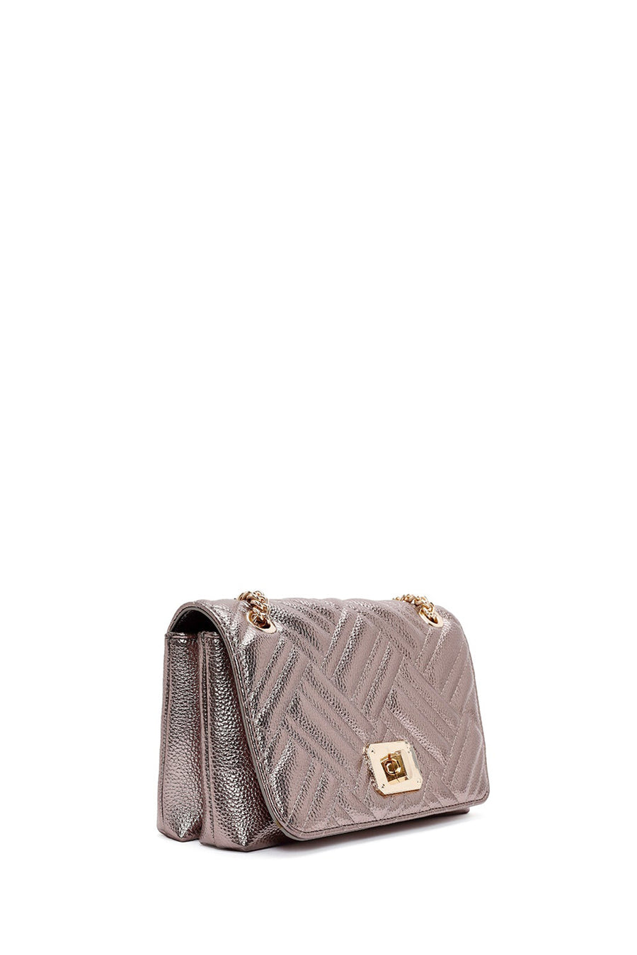 Women's Bronze Long Chain Strap Quilted Shoulder Bag