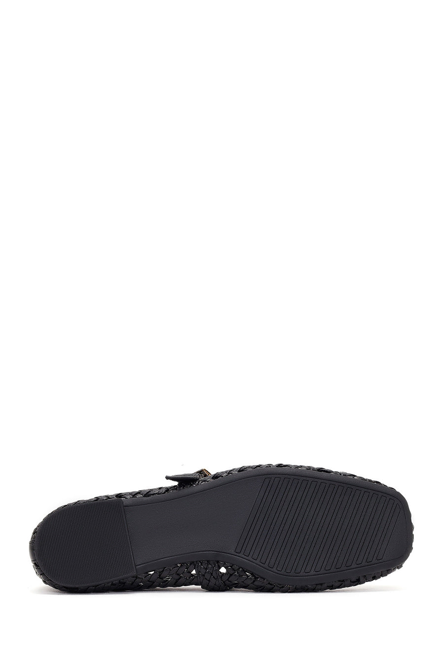 Woman Black Buckled Braided Ballerine flats