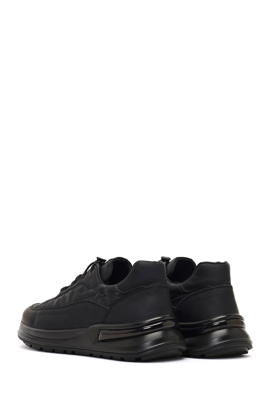 Erkek Siyah Kalın Tabanlı Deri Sneaker