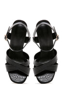 Women's Black Ankle Strap Crocodile Patterned Heeled Sandals | Derimod