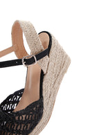 Kadın Siyah Dolgu Topuk Espadril Hasır Sandalet | Derimod