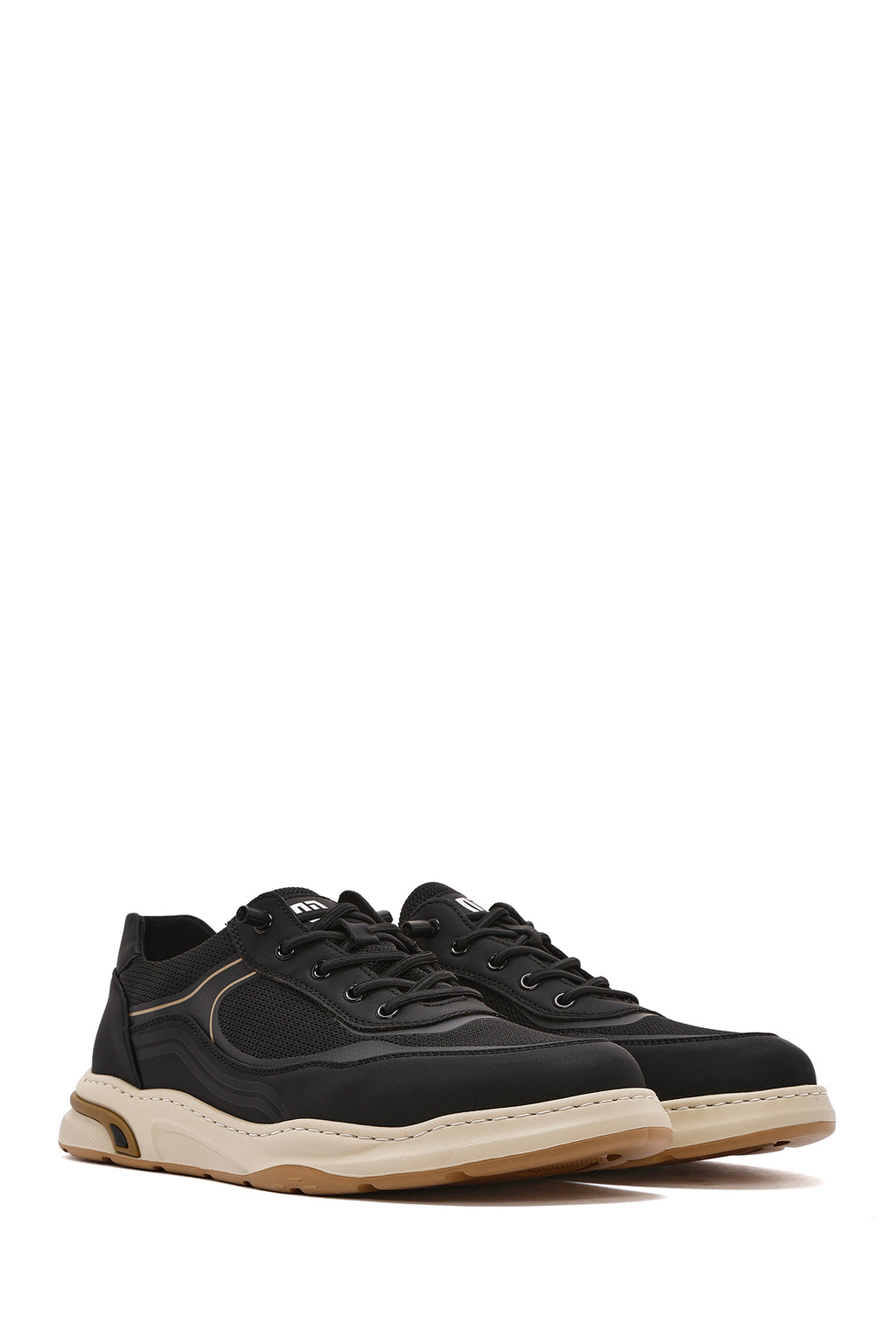 Erkek Siyah Bağcıklı Deri Sneaker