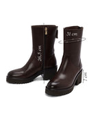 Women's Brown Double Zipper Thick Heel Leather Boots | Derimod