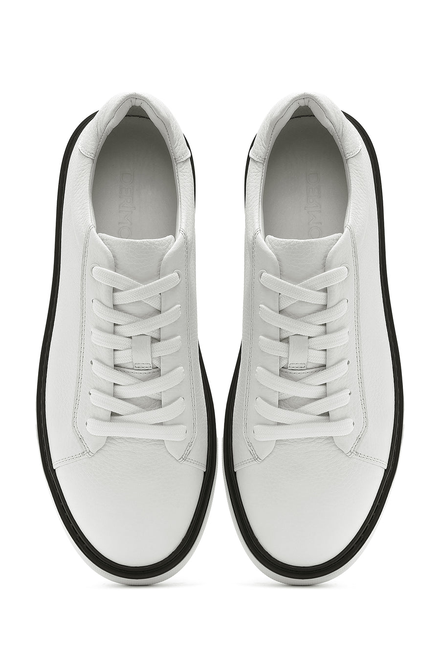 Erkek Beyaz Bağcıklı Deri Sneaker