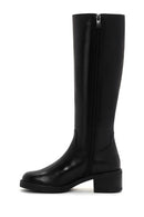 Women's Black Zippered Short Thick Heeled Leather Boots | Derimod