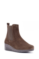 Women's Brown Wedge Heel Suede Leather Comfort Chelsea Boots | Derimod