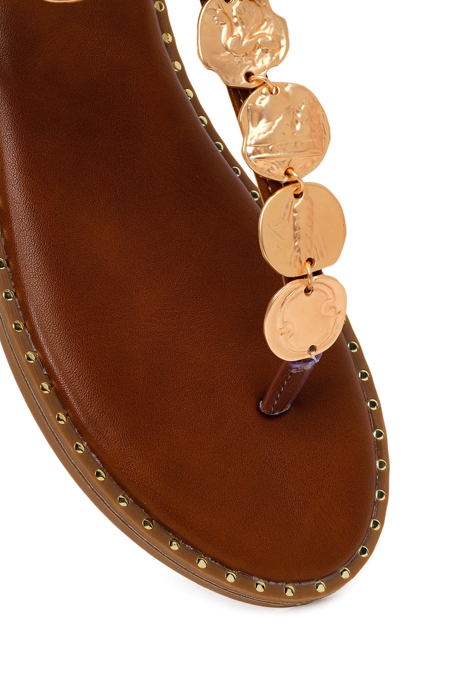 Woman Brown Jeweled Toe-Post Sandal