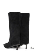 Woman Black Thin-Heeled Suede Boot | Derimod