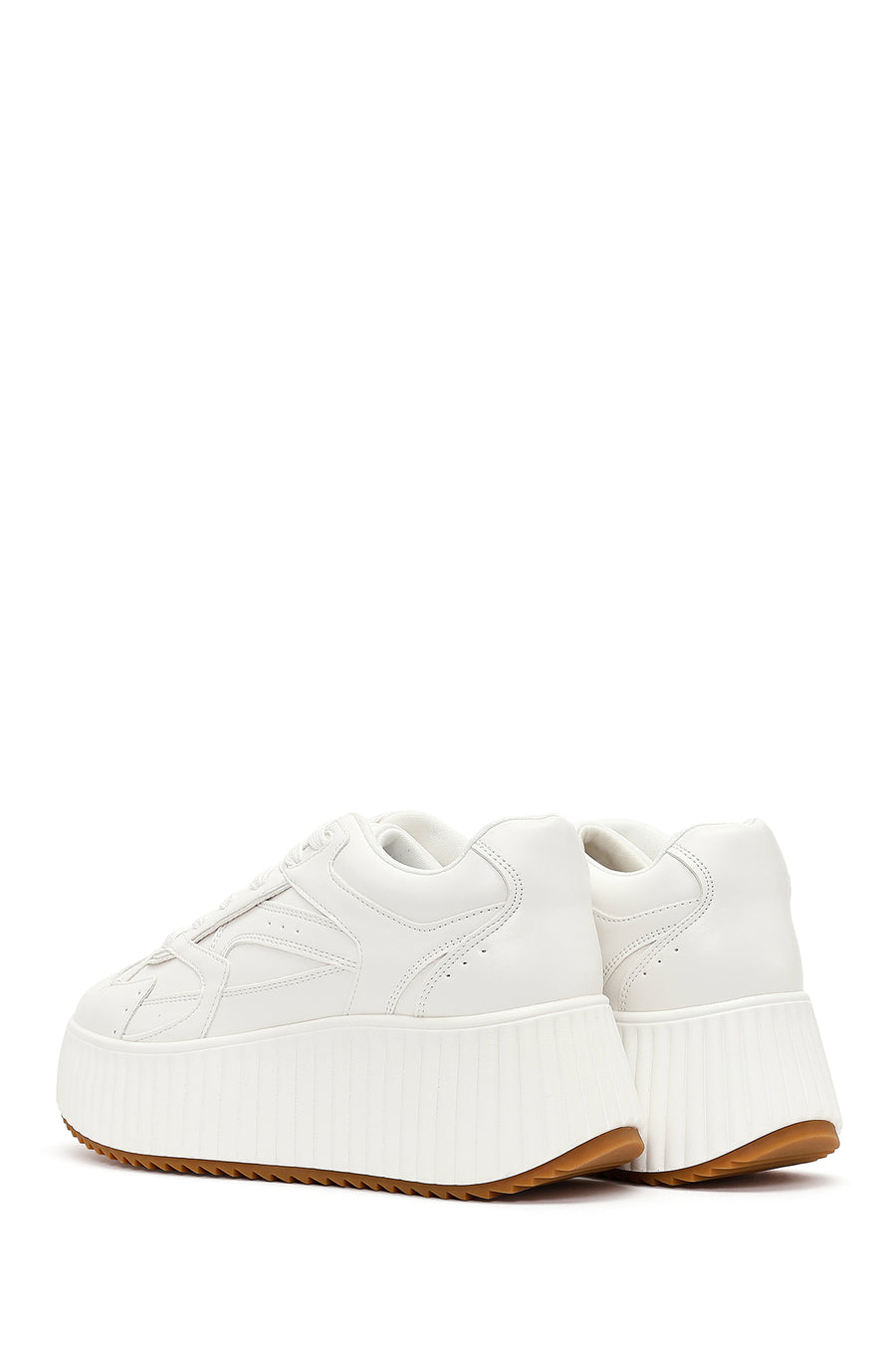 Woman White Thick-Soled Lace-Up Sneakers