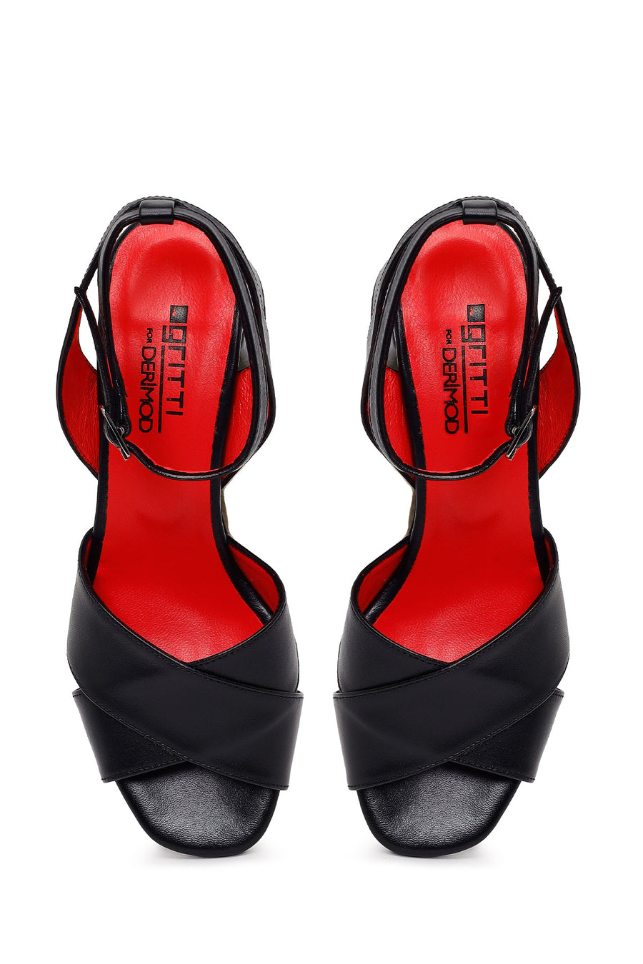 Derimod Gritti Woman Black Ankle-Buckle Short Chunky-Heel Leather Sandal