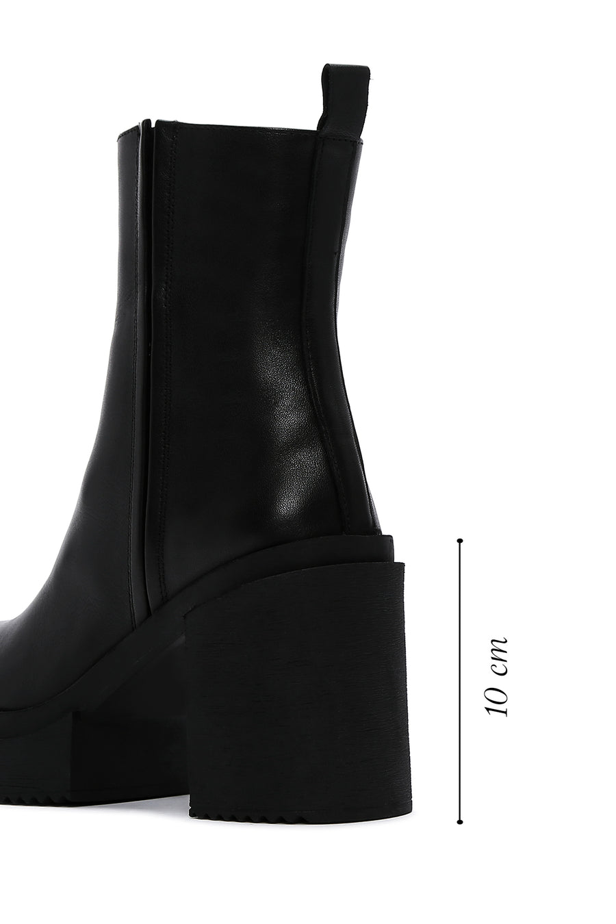 Women's Black Leather Platform Heeled Boots