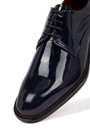 Men's Navy Blue Lace-up Patent Leather Classic Shoes | Derimod