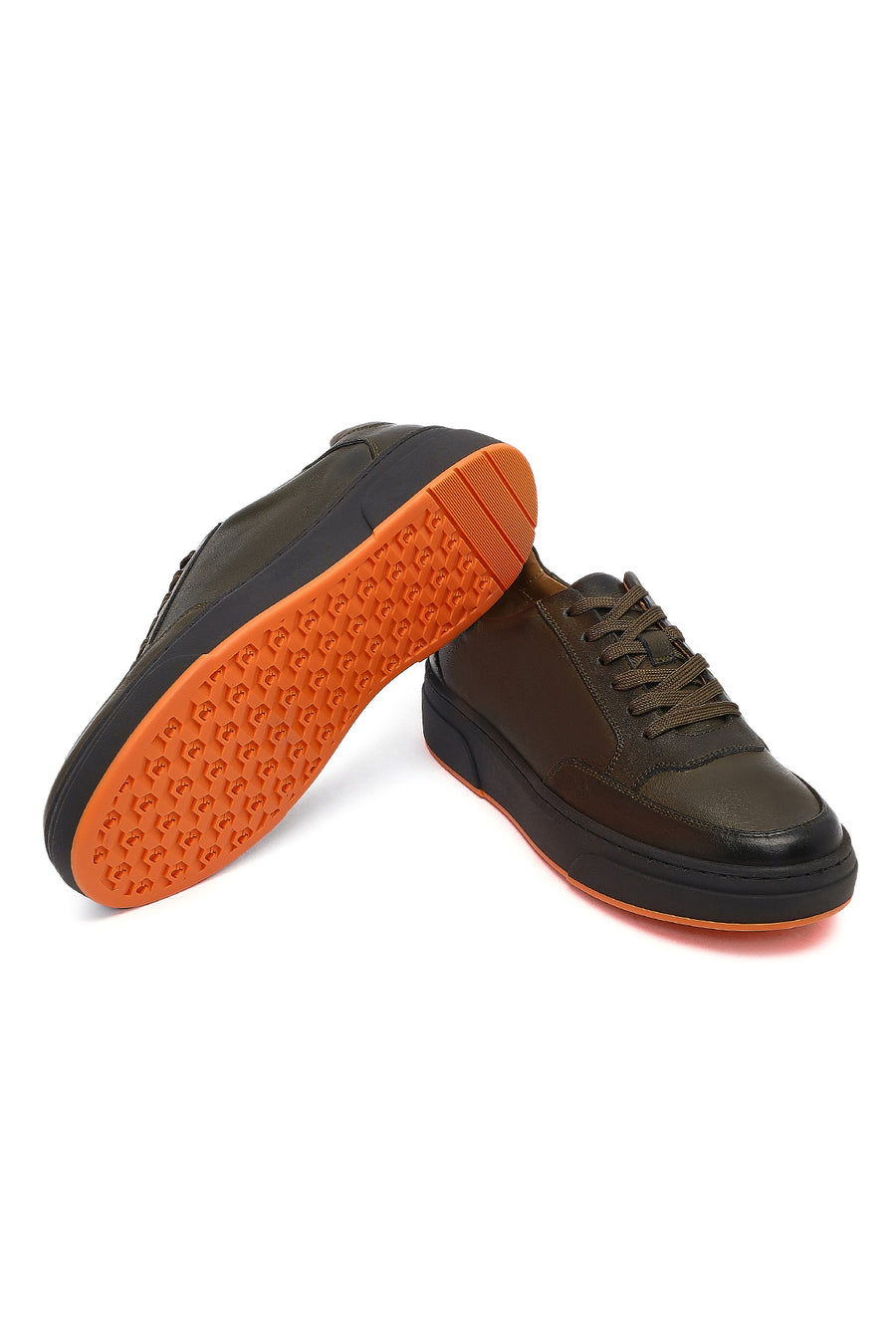 Male Khaki Lace-up Leather Sneaker
