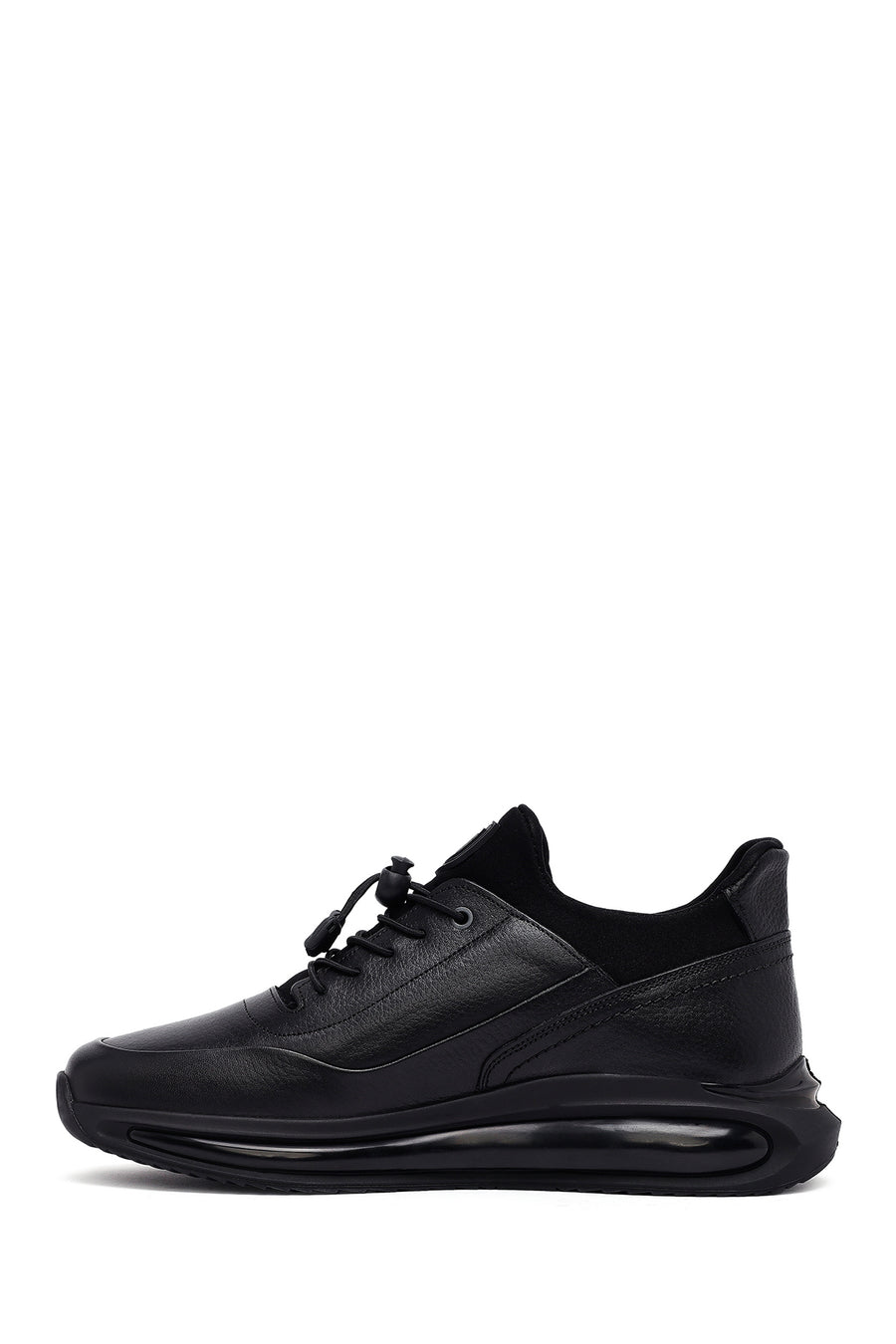 Male Black Lace-Up Thick-Soled Leather Casual Sneaker