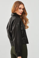 Chloe Women's Black Oversize Leather Jacket | Derimod