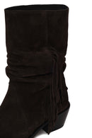 Woman Anthracite Thick-Heeled Suede Cowboy Boots | Derimod