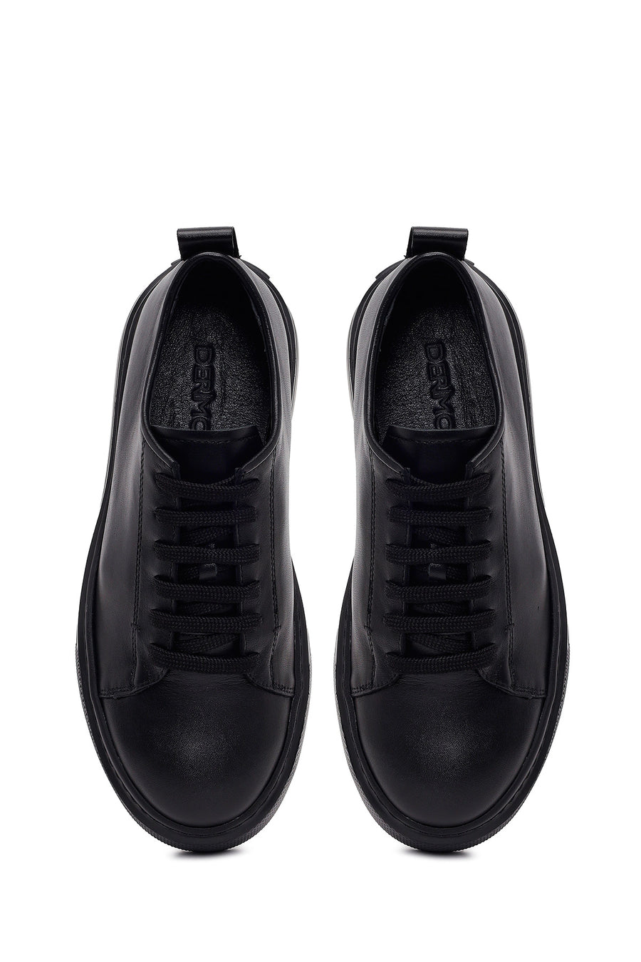 Erkek Siyah Bağcıklı Kalın Tabanlı Deri Sneaker