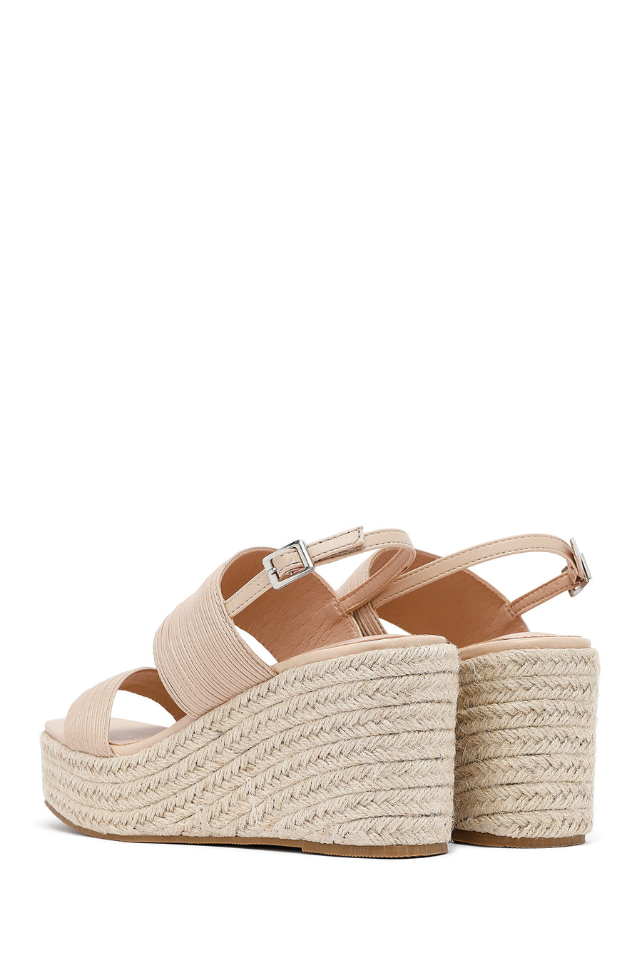Women's Cream Ankle Buckle Wedge Heel Espadrille Sandals