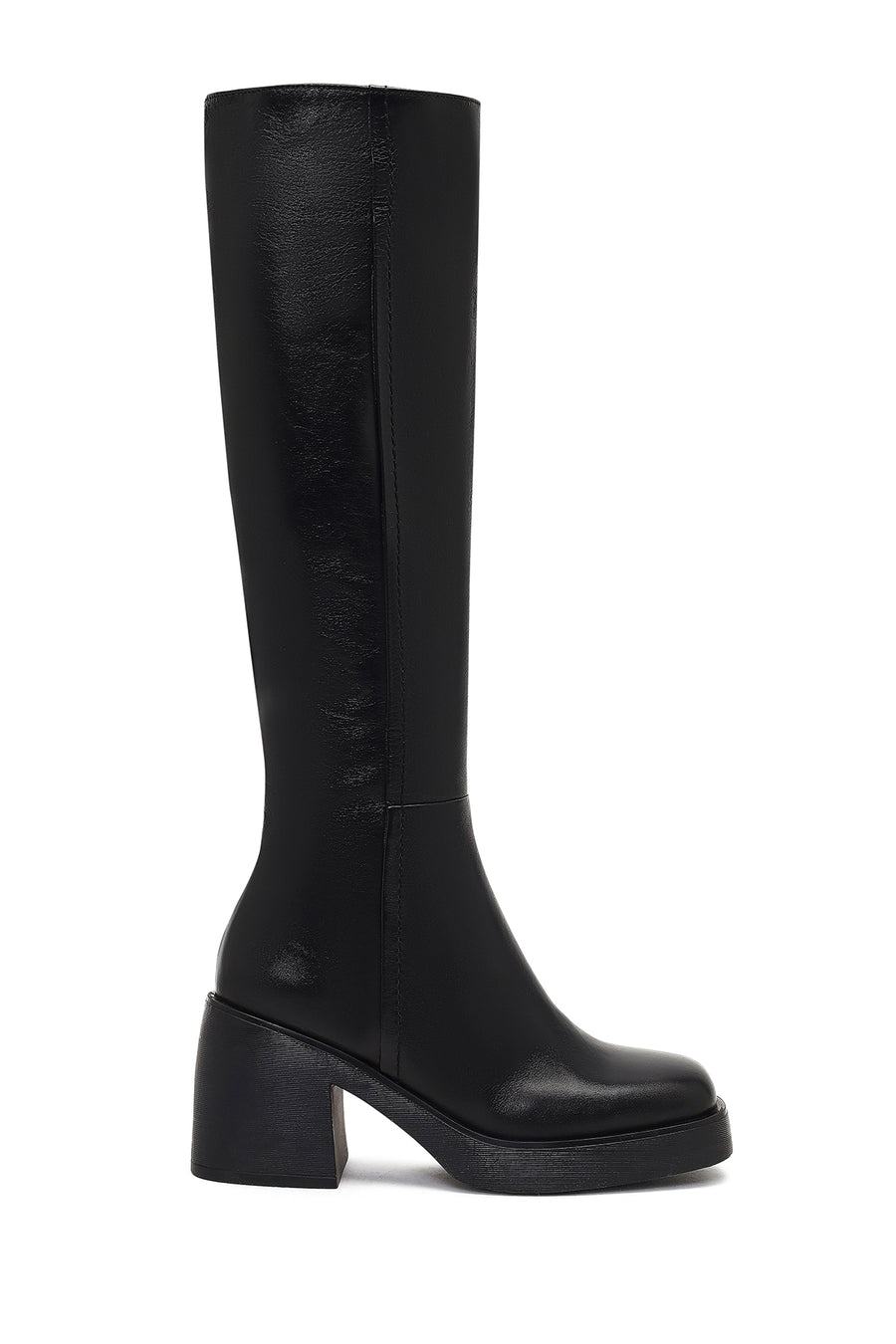 Woman Black Zip Closure Chunky Heeled Leather Boots 25WFD203818 | Derimod