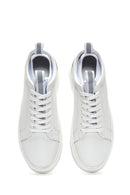 Men's White Leather Thick Sole Sneaker with Socks | Derimod