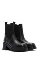 Women's Black Leather Heeled Chelsea Boots | Derimod